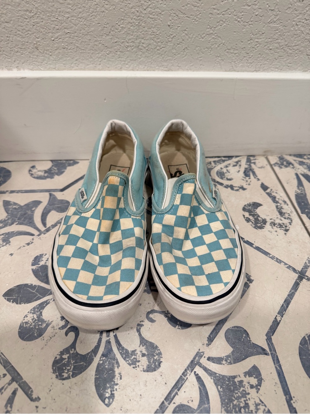 Vans Kids Slip-On Checkerboard Sneakers - Teal/White